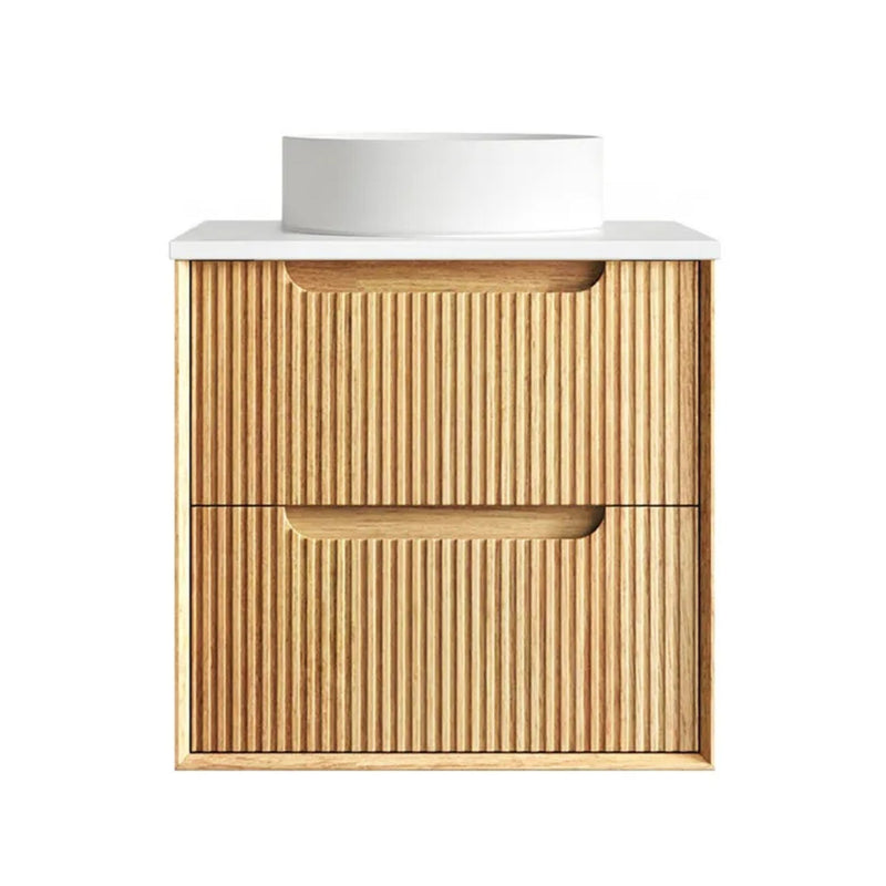 Otti Byron Woodland Oak Fluted 750mm Single Bowl Wall Hung Vanity