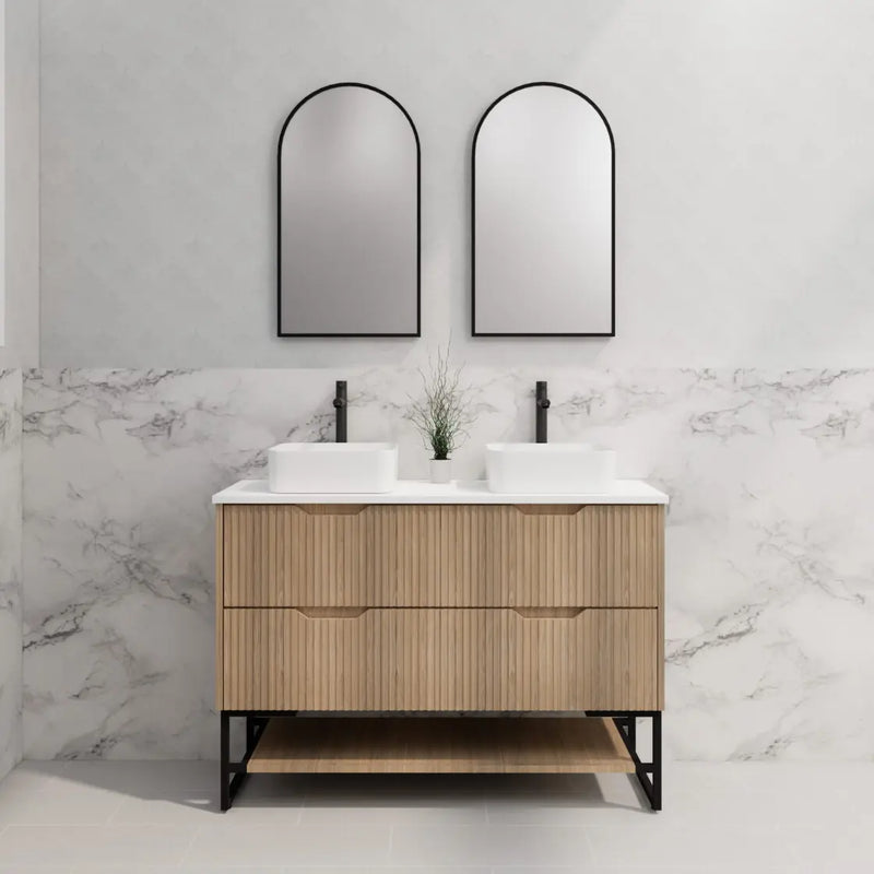 ABS Riva - Riva Bali Freestanding Double Bowl Vanity 1200mm - American Oak - Aqualux Bathrooms