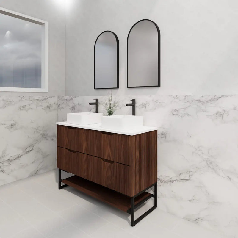 ABS Riva - Riva Bali Freestanding Double Bowl Vanity 1200mm - Brown Oak - Aqualux Bathrooms