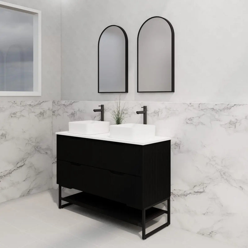 ABS Riva - Riva Bali Freestanding Double Bowl Vanity 1200mm - Matt Black - Aqualux Bathrooms