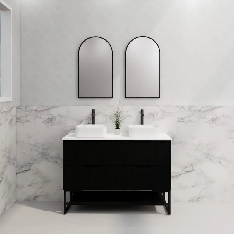 ABS Riva - Riva Bali Freestanding Double Bowl Vanity 1200mm - Matt Black - Aqualux Bathrooms