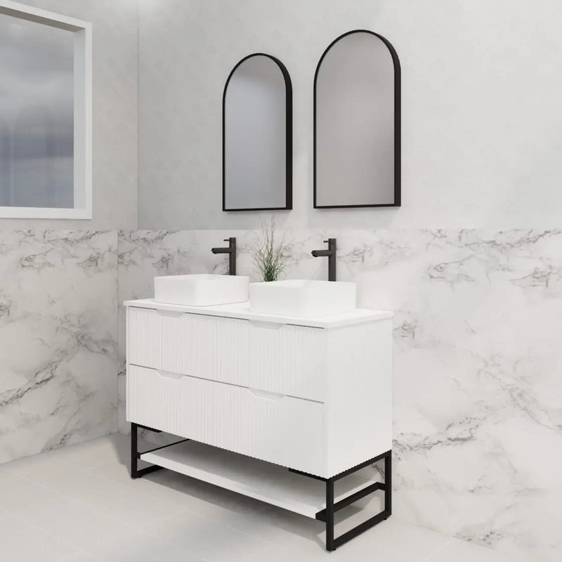 ABS Riva - Riva Bali Freestanding Double Bowl Vanity 1200mm - Matt White - Aqualux Bathrooms