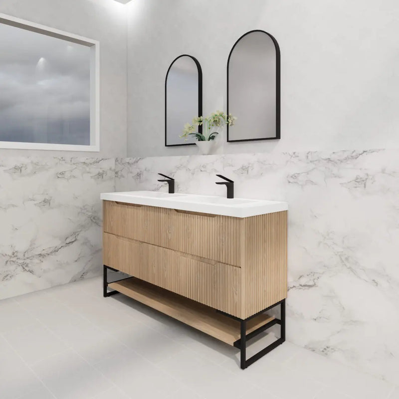 ABS Riva - Riva Bali Freestanding Double Bowl Vanity 1500mm - American Oak - Aqualux Bathrooms