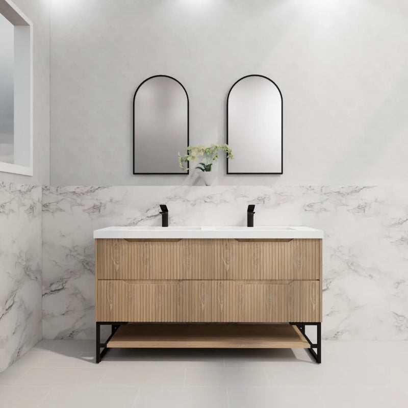 ABS Riva - Riva Bali Freestanding Double Bowl Vanity 1500mm - American Oak - Aqualux Bathrooms