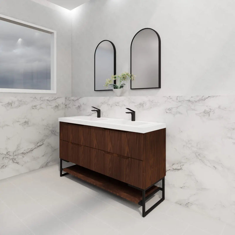 ABS Riva - Riva Bali Freestanding Double Bowl Vanity 1500mm - Brown Oak - Aqualux Bathrooms