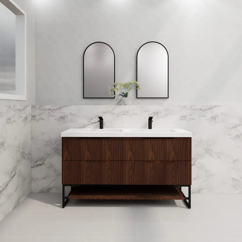 ABS Riva - Riva Bali Freestanding Double Bowl Vanity 1500mm - Brown Oak - Aqualux Bathrooms