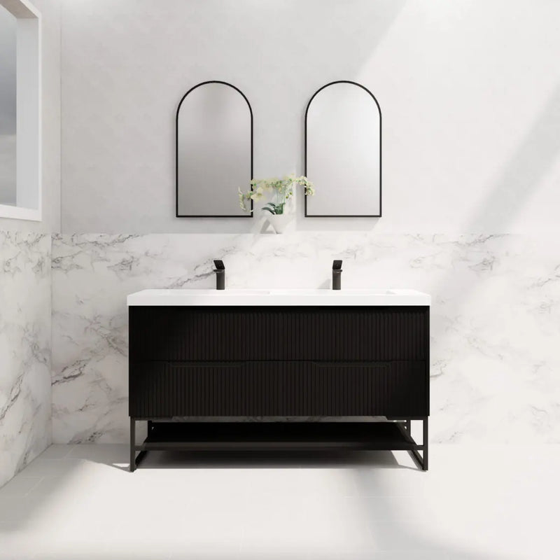 ABS Riva - Riva Bali Freestanding Double Bowl Vanity 1500mm - Matt Black - Aqualux Bathrooms