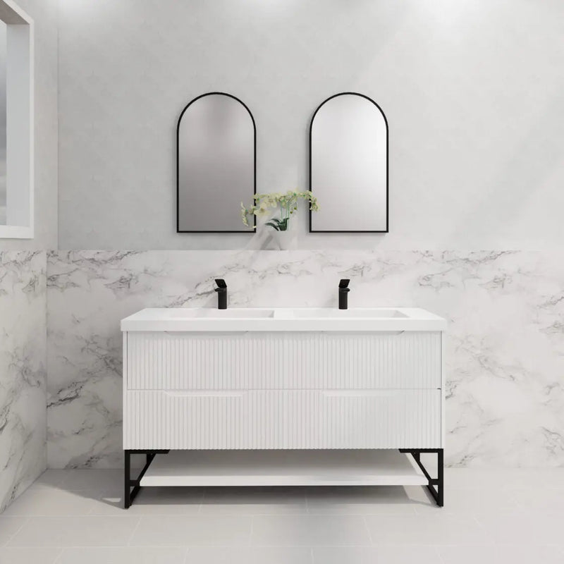 ABS Riva - Riva Bali Freestanding Double Bowl Vanity 1500mm - Matt White - Aqualux Bathrooms