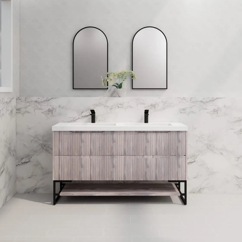 ABS Riva - Riva Bali Freestanding Double Bowl Vanity 1500mm - White Oak - Aqualux Bathrooms