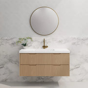 ABS Riva - Riva Bali Wall Hung Single Bowl Vanity 1200mm - American Oak - Aqualux Bathrooms