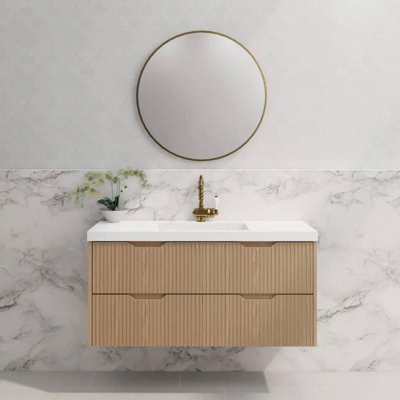 ABS Riva - Riva Bali Wall Hung Single Bowl Vanity 1200mm - American Oak - Aqualux Bathrooms