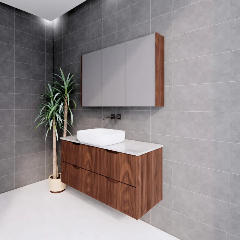 ABS Riva - Riva Bali Wall Hung Single Bowl Vanity 1200mm - Brown Oak - Aqualux Bathrooms