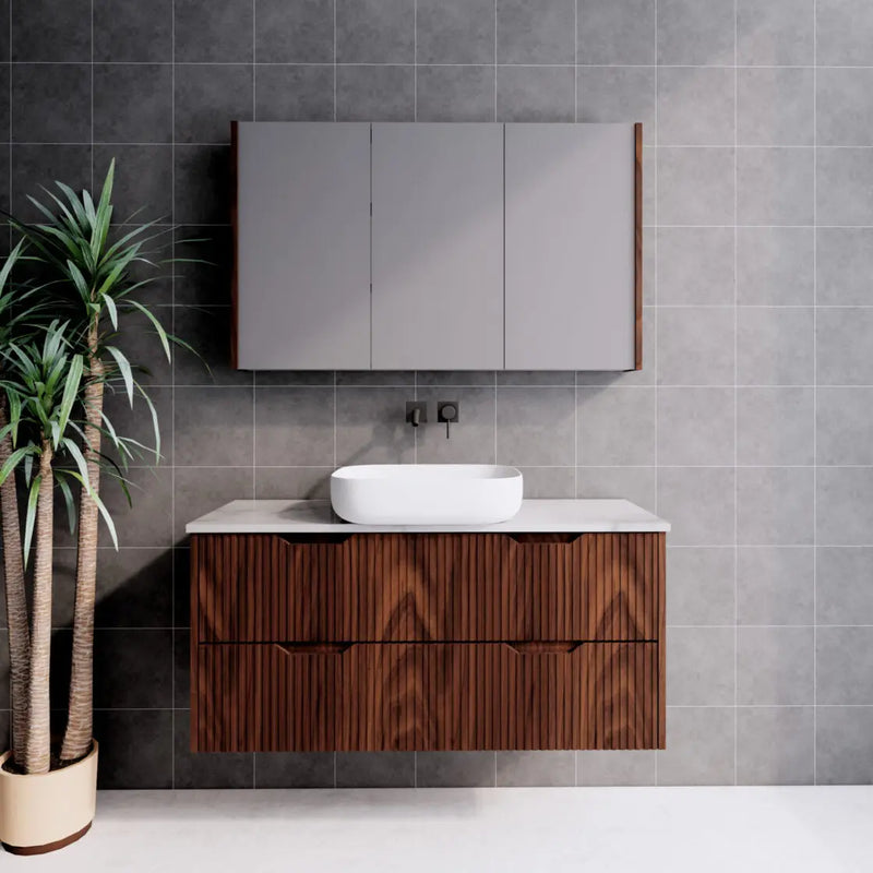 ABS Riva - Riva Bali Wall Hung Single Bowl Vanity 1200mm - Brown Oak - Aqualux Bathrooms