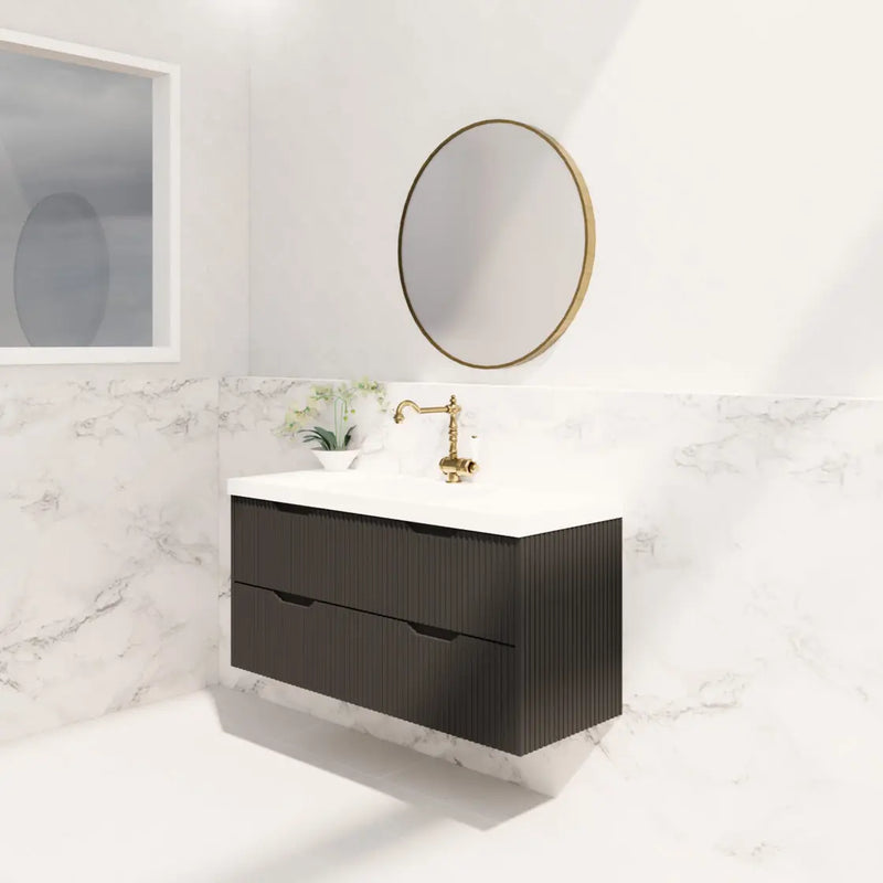 ABS Riva - Riva Bali Wall Hung Single Bowl Vanity 1200mm - Matt Black - Aqualux Bathrooms