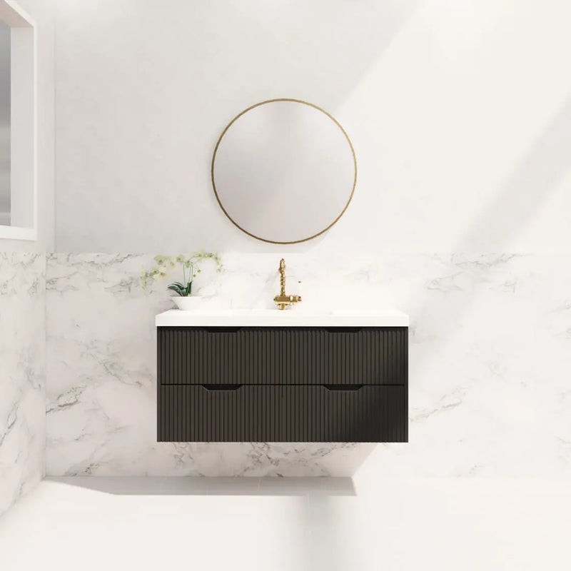 ABS Riva - Riva Bali Wall Hung Single Bowl Vanity 1200mm - Matt Black - Aqualux Bathrooms