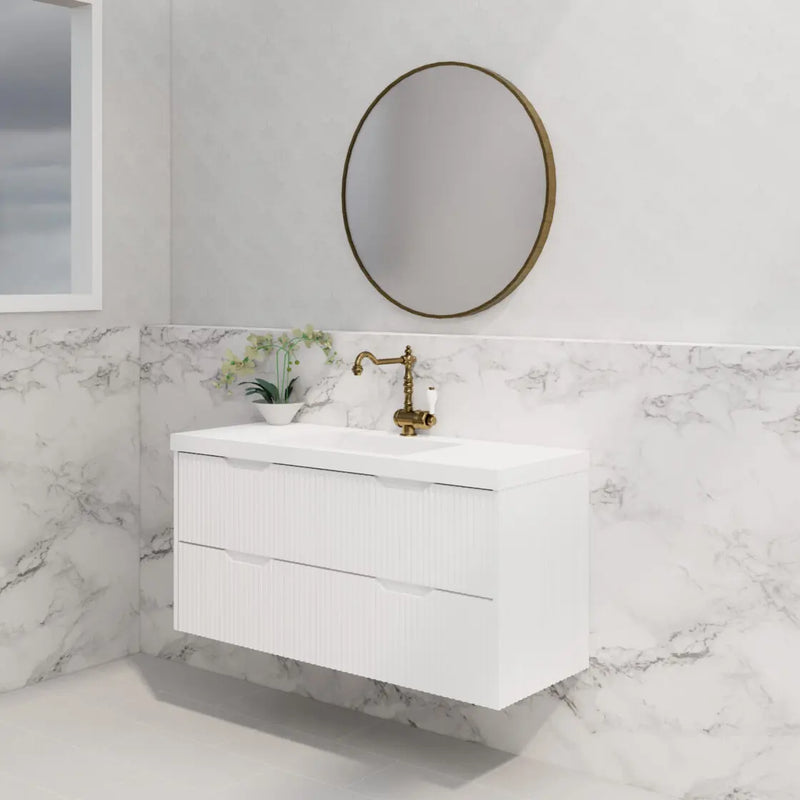 ABS Riva - Riva Bali Wall Hung Single Bowl Vanity 1200mm - Matt White - Aqualux Bathrooms
