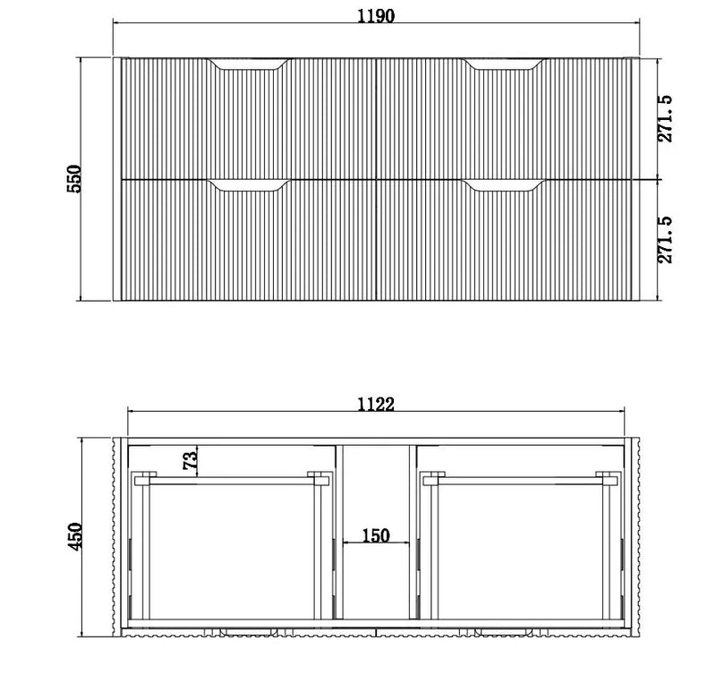 ABS Riva - Riva Bali Wall Hung Single Bowl Vanity 1200mm - Matt White - Aqualux Bathrooms