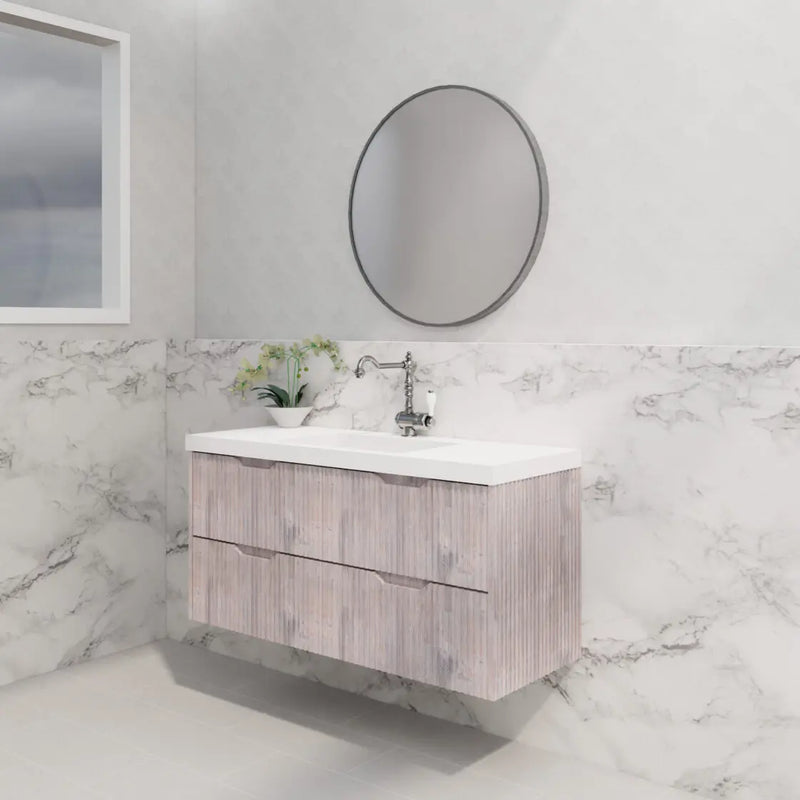 ABS Riva - Riva Bali Wall Hung Single Bowl Vanity 1200mm - White Oak - Aqualux Bathrooms