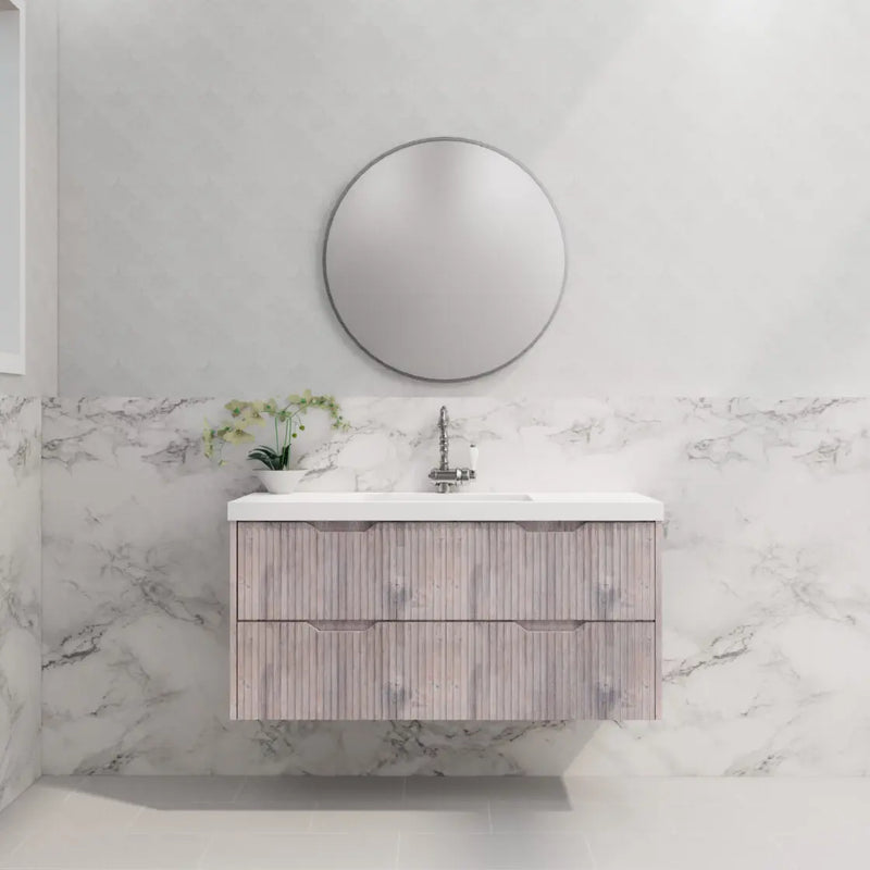 ABS Riva - Riva Bali Wall Hung Single Bowl Vanity 1200mm - White Oak - Aqualux Bathrooms