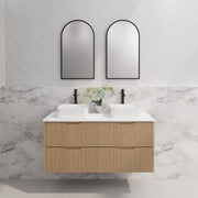 ABS Riva - Riva Bali Wall Hung Double Bowl Vanity 1200mm - American Oak - Aqualux Bathrooms