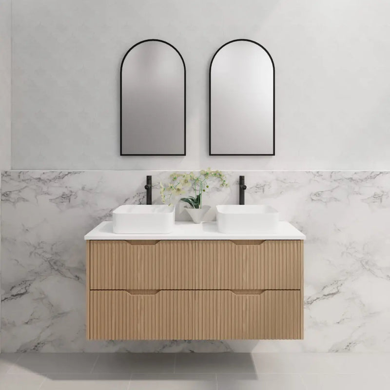 ABS Riva - Riva Bali Wall Hung Double Bowl Vanity 1200mm - American Oak - Aqualux Bathrooms