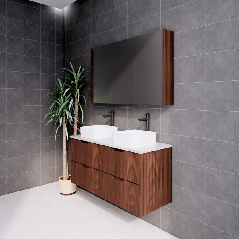 ABS Riva - Riva Bali Wall Hung Double Bowl Vanity 1200mm - Brown Oak - Aqualux Bathrooms