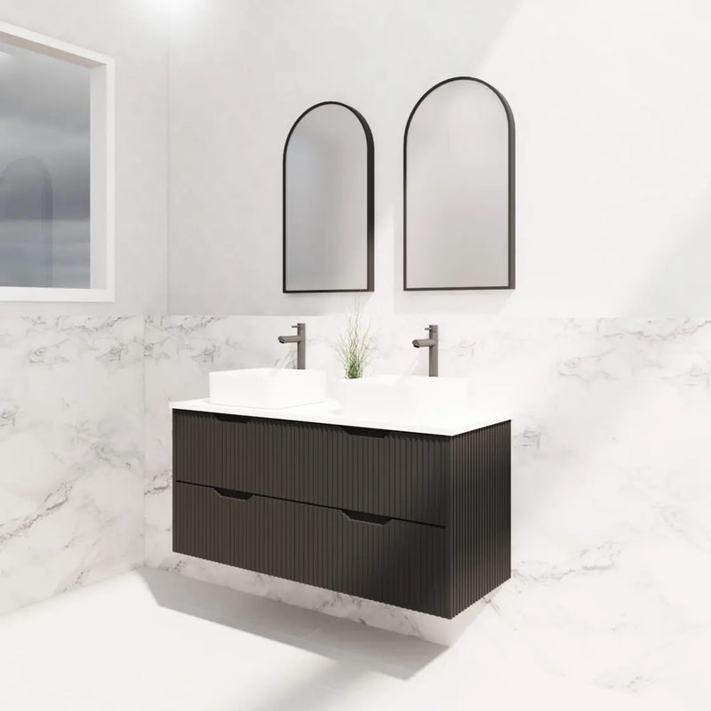 ABS Riva - Riva Bali Wall Hung Double Bowl Vanity 1200mm - Matt Black - Aqualux Bathrooms