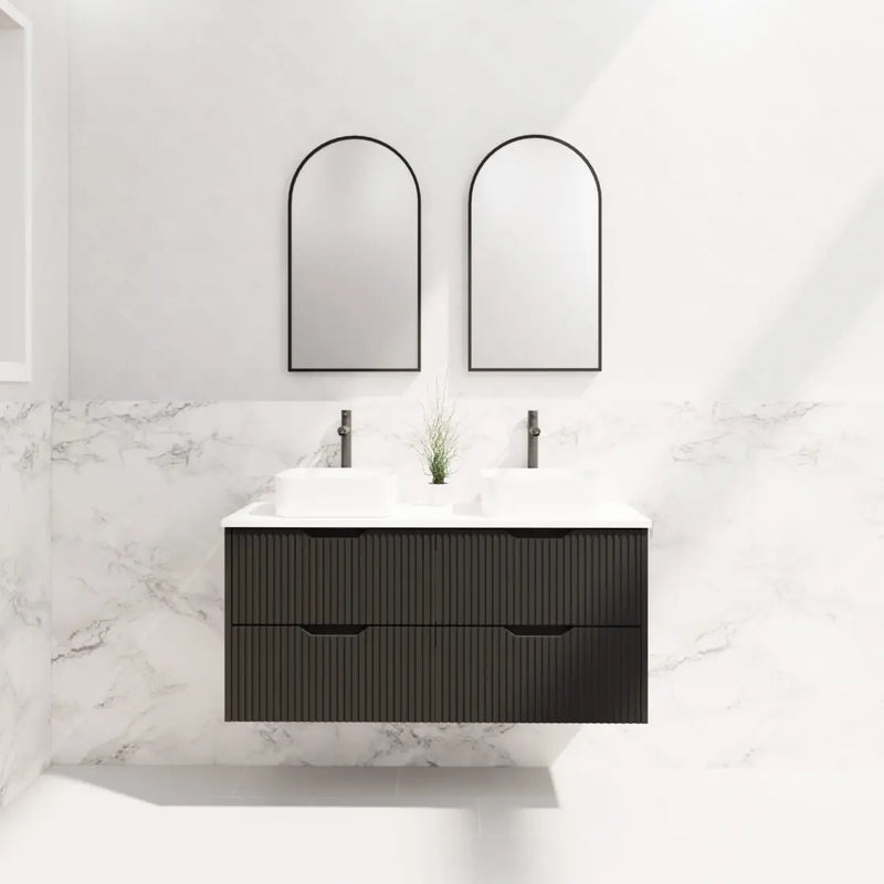 ABS Riva - Riva Bali Wall Hung Double Bowl Vanity 1200mm - Matt Black - Aqualux Bathrooms