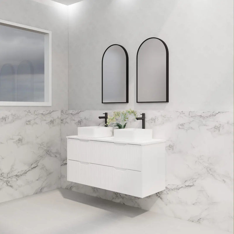 ABS Riva - Riva Bali Wall Hung Double Bowl Vanity 1200mm - Matt White - Aqualux Bathrooms