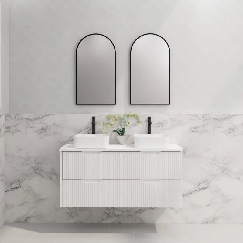ABS Riva - Riva Bali Wall Hung Double Bowl Vanity 1200mm - Matt White - Aqualux Bathrooms