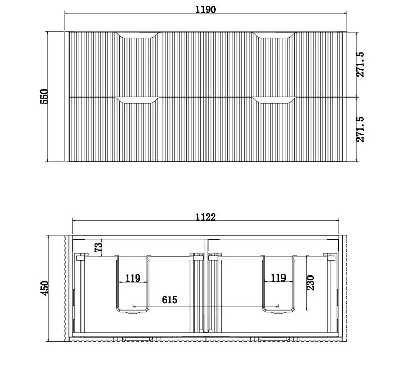 ABS Riva - Riva Bali Wall Hung Double Bowl Vanity 1200mm - Matt White - Aqualux Bathrooms