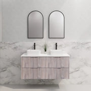 ABS Riva - Riva Bali Wall Hung Double Bowl Vanity 1200mm - White Oak - Aqualux Bathrooms
