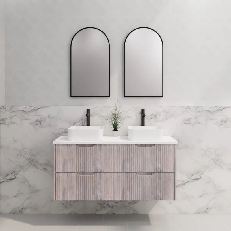ABS Riva - Riva Bali Wall Hung Double Bowl Vanity 1200mm - White Oak - Aqualux Bathrooms