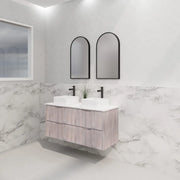 ABS Riva - Riva Bali Wall Hung Double Bowl Vanity 1200mm - White Oak - Aqualux Bathrooms