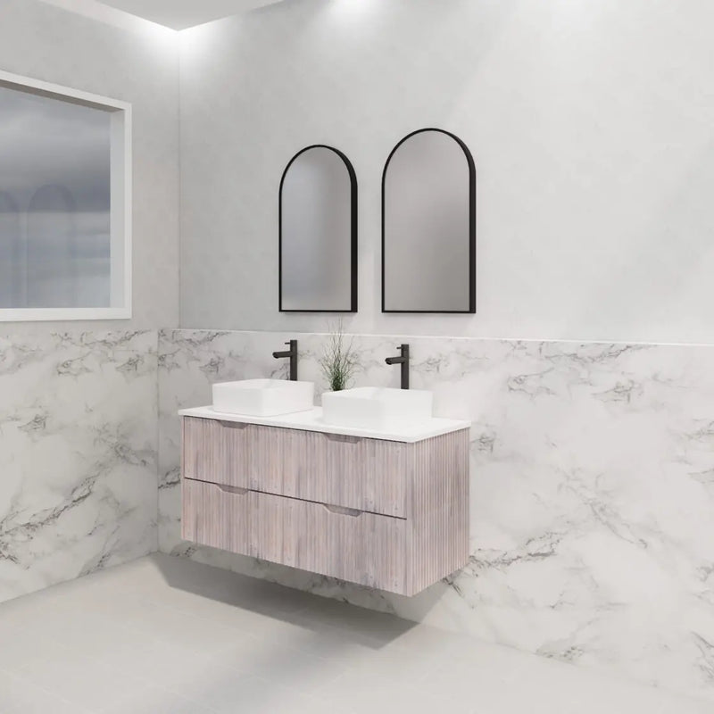 ABS Riva - Riva Bali Wall Hung Double Bowl Vanity 1200mm - White Oak - Aqualux Bathrooms