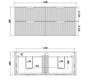 ABS Riva - Riva Bali Wall Hung Double Bowl Vanity 1200mm - White Oak - Aqualux Bathrooms