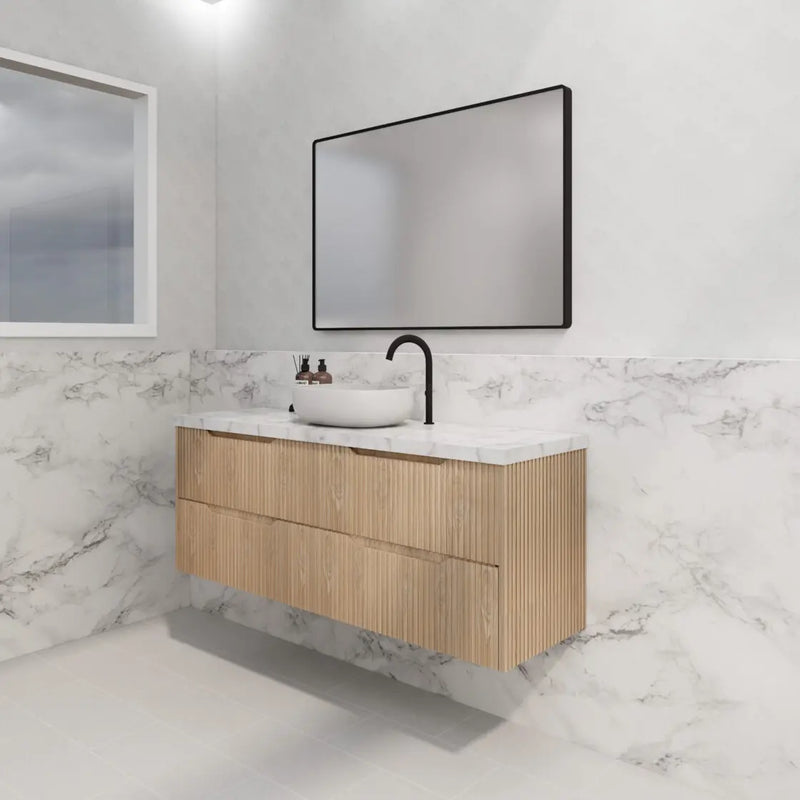 ABS Riva - Riva Bali Wall Hung Single Bowl Vanity 1500mm - American Oak - Aqualux Bathrooms