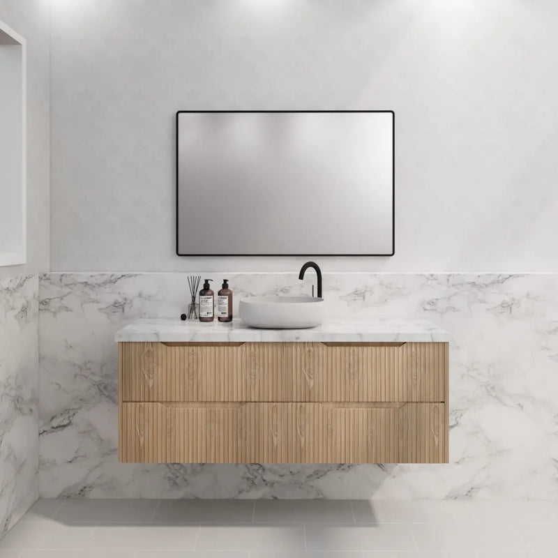 ABS Riva - Riva Bali Wall Hung Single Bowl Vanity 1500mm - American Oak - Aqualux Bathrooms