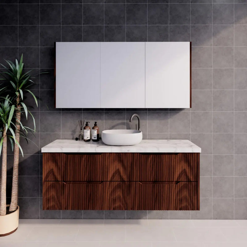 ABS Riva - Riva Bali Wall Hung Single Bowl Vanity 1500mm - Brown Oak - Aqualux Bathrooms