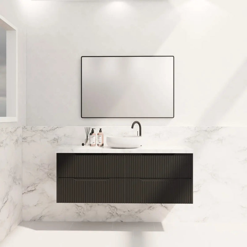 ABS Riva - Riva Bali Wall Hung Single Bowl Vanity 1500mm - Matt Black - Aqualux Bathrooms