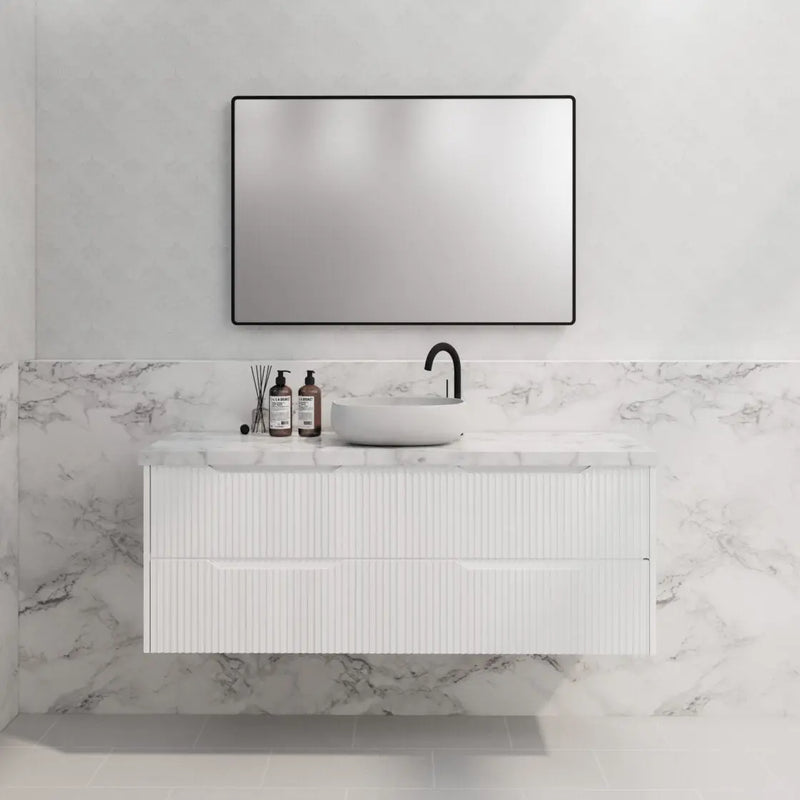 ABS Riva - Riva Bali Wall Hung Single Bowl Vanity 1500mm - Matt White - Aqualux Bathrooms