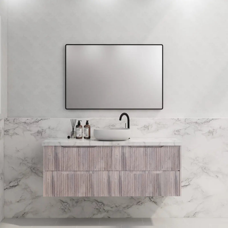 ABS Riva - Riva Bali Wall Hung Single Bowl Vanity 1500mm - White Oak - Aqualux Bathrooms