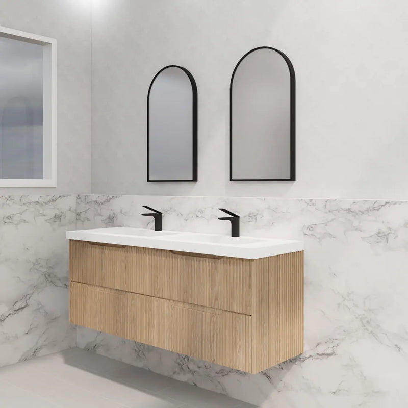 ABS Riva - Riva Bali Wall Hung Double Bowl Vanity 1500mm - American Oak - Aqualux Bathrooms