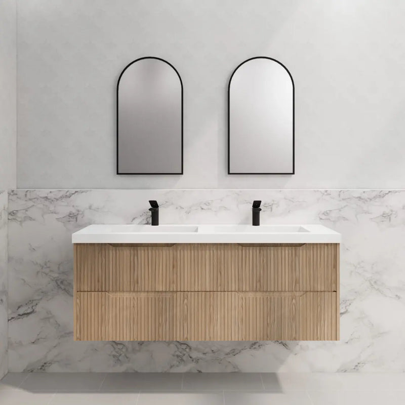 ABS Riva - Riva Bali Wall Hung Double Bowl Vanity 1500mm - American Oak - Aqualux Bathrooms