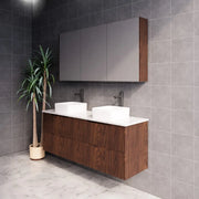 ABS Riva - Riva Bali Wall Hung Double Bowl Vanity 1500mm - Brown Oak - Aqualux Bathrooms