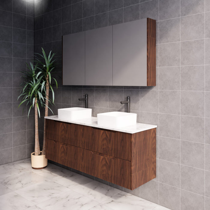 Riva Bali Wall Hung Double Bowl Vanity 1500mm - Brown Oak