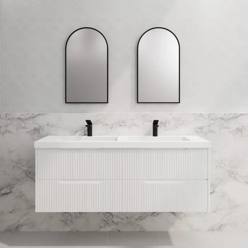 ABS Riva - Riva Bali Wall Hung Double Bowl Vanity 1500mm - Matt White - Aqualux Bathrooms