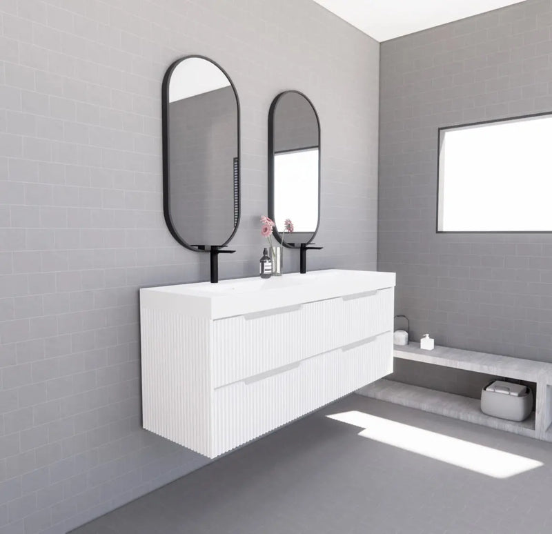 ABS Riva - Riva Bali Wall Hung Double Bowl Vanity 1500mm - Matt White - Aqualux Bathrooms