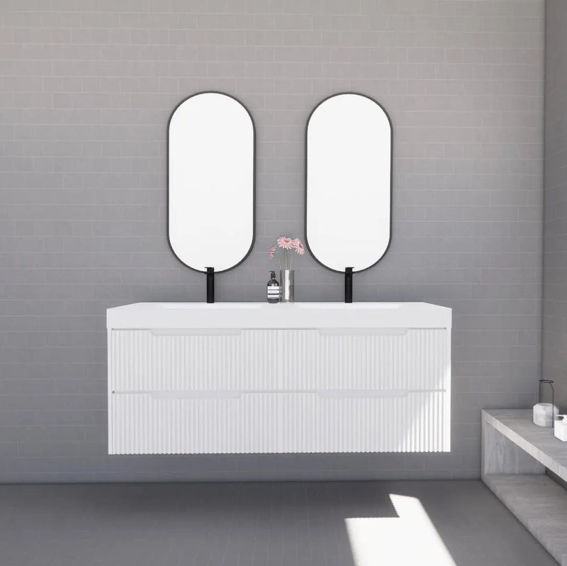 ABS Riva - Riva Bali Wall Hung Double Bowl Vanity 1500mm - Matt White - Aqualux Bathrooms