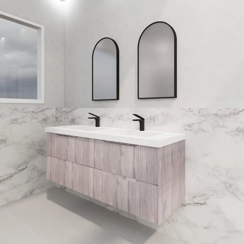 ABS Riva - Riva Bali Wall Hung Double Bowl Vanity 1500mm - White Oak - Aqualux Bathrooms